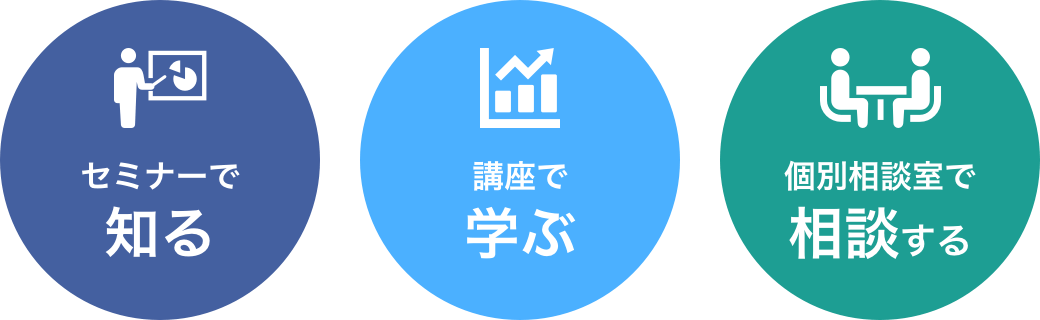 セミナーで知る/講座で学ぶ/個別相談室で相談する